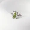 Anillo de Planta Verde Geométrico de Flor Real Anillo de Flor Eterna de Flor Seca Acero Inoxidable Chapado en Oro Joyería de Goteo de Pegamento Vintage Anillo de Flor Real