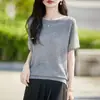 Camiseta de punto de ganchillo calada suave estilo francés de manga corta para mujer, top sin mangas fino de Tencel holgado