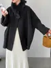 Capa de Invierno Jiangzuo Luna Blanca Cuello de Zorro 100% Lana Abrigo de Lana Doble Faz para Mujer Invierno Longitud Media 9838