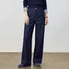 Pantalones rectos de mezclilla sintética azul oscuro para mujer, nueva colección principios de otoño 2026, tiro alto, adelgazantes, casuales, de pierna estrecha y pierna ancha para figuras petite