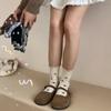 Calcetines de estilo coreano con lunares de oreja de madera, calcetines de media caña para niños, otoño nuevo, algodón, femeninos, elegantes, combinan con todo, calcetines de felpa con lunares