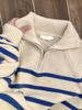 Suéter Polo de Meio Zíper com Listras Brancas para Mulheres Inverno 2023 Malha Macia e Cerosinha Camisa Top para Camada Interna