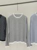 Blusa de Tricô Listrada de Manga Curta Estilo Japonês em Lã Fina, Suéter de Gola Redonda para Primavera e Verão, Camisa Básica Solta e Macia de Manga Longa