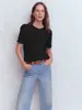 Transfronterizo 2026 Nuevo de Gran Venta Camiseta de Manga Corta con Retazos de Encaje Vintage Top Versátil de Punto Casual para el Trabajo Diario para Mujer