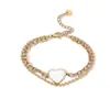 Pulseira de Aço Inoxidável Banhada a Ouro 18K Coração Simples e Versátil Aogu Transfronteiriça para Mulheres Pulseira Empilhada Versátil de Camada Dupla de Nicho