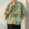 Camisa havaiana de manga curta floral masculina estilo Hong Kong de alta qualidade, bonita, solta, combinando, à beira-mar, doce e quente, camisa de meia manga para casal