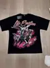 Comércio Exterior Transfronteiriço Atacado Nova Marca Tendência Estilo Americano Camiseta 280g de Manga Curta para Homens e Mulheres com Strass Estampado, Caimento Solto Manga Meia