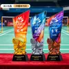 Trofeos de cristal hechos a medida para competiciones de bádminton, premios y recuerdos personalizados para campeones de eventos deportivos individuales y de dobles
