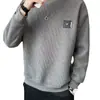 Suéter com padrão de textura masculino primavera e outono cor sólida 2023 maré de outono solta gola redonda casual roupas masculinas de outono uma geração de cabelo