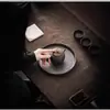 Bandeja de té pequeña hecha a mano estilo retro de las dinastías Tang y Song con esmalte de hierro chapado en oro, plataforma para preparación en seco, bandeja pequeña redonda de cerámica para uso doméstico