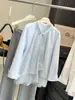 Camisa Branca com Cadarço e Manga Longa Estilo Francês para Mulheres, Blusa Camada Bordada Vazada Solta de Comprimento Médio para Primavera e Outono