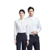 Camisa blanca unisex estilo chino de cuello alto para primavera y verano, camisa microelástica de fibra de bambú, ropa de trabajo para hotel y restaurante con logo estampado o bordado