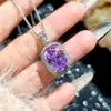Artesanía de Alta Gama Forma de Almohada Larga Nido de Pájaro Cortado Amatista Púrpura Diamante de Alto Carbono Anillo Abierto Colgante Collar Pendiente Juego de Tres Piezas