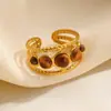 Pulseira de Aço Inoxidável Europeia e Americana Transfronteiriça com Pérola Oval Oca Pedra Olho de Tigre Pulseira Aberta Pulseira da Moda Pulseira