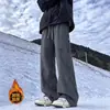 Pantalones impermeables con forro de polar para hombre para otoño e invierno, pantalones de trabajo holgados rectos de moda para exteriores, pantalones casuales gruesos