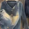 Chaqueta Superior Informal Versátil Elegante de Estilo Nuevo para Primavera y Otoño Tallas Grandes, Chaqueta de Mezclilla Versátil Corta Retro Talla Grande para Mujer