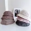 Sombrero de Pescador Plisado Casual para Mujer, Sombrero de Tela para Protección Solar de Verano, Sombrero de Cubo de Mezcla de Lino con Recubrimiento de Protección UV
