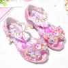 Sandálias de Salto Alto de Verão para Meninas Pequena Princesa Aisha Moda Solado Macio Pérola Dança Mesa Performance Sapatos de Cristal Infantil