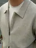 Cardigan de Tricô Cinza de Alta Qualidade com Zíper Duplo Masculino Outono Nobre Estilo Old Money Alto Senso de Inteligência Peça Externa Top
