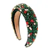 He Ming Diadema Retro Europea y Americana de Trabajo Pesado Completamente Tachonada de Pedrería de Terciopelo para Aumentar la Altura con Ala Ancha para Mujeres Accesorios de Fiesta de Navidad de Alta Gama