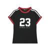 Camiseta deportiva americana de manga corta con estampado de letras para niña, informal, holgada, moderna, con cuello redondo y bloques de color, para verano
