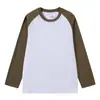 Camiseta de Algodón Puro de Manga Larga para Otoño para Hombres y Mujeres, Mangas Raglán Empalmadas Holgadas, Camiseta Base Estilo Retro Americano de Primavera y Otoño