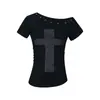 Camiseta Diagonal Off-Shoulder Estilo Chica Picante Y2K con Corte Ajustado, Diseño que Ceñe la Cintura, Decoración de Pedrería, Patrón de Cruz, Nuevo Modelo Primavera/Verano 2026