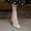 Sandalias de tacón grueso con remaches puntiagudos Wan Zi Yan para mujer, novedad de verano 2024, Baotou, tacones altos de boca baja para mujer, primavera