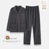 Pijama Masculino 2025 Outono e Inverno Veludo Alemão Quente Cardigã Calça de Manga Longa Tamanho Grande Lapela Roupa de Casa Conjunto Peça Externa
