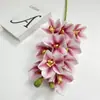 Flores Artificiales Comercio Transfronterizo Impresión 3D Orquídea Cymbidium de 10 Cabezas con Textura Realista y Película Humectante para Decoración del Hogar Flores Falsas Flores de Seda
