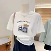 Camiseta de manga corta con cuello redondo, estilo ins, blanca, única, de algodón puro, top casual, versátil y moderno para primavera y verano para mujer