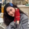 Guantes rojos navideños táctiles para dedos para estudiantes, lindos, versión coreana, gruesos, de felpa, cálidos para montar, venta al por mayor