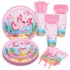 Mm309 Ajolote Salamandra Rosa Fiesta Festival Cumpleaños Vajilla 8 Personas Set de 4 Piezas Plato de Papel Servilleta de Papel