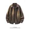Chaqueta casual retro de piel sintética con solapa, prenda exterior de otoño holgada para hombre con etiqueta metálica
