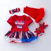 Ropa transfronteriza de primavera 2024 para mujer y niño de 0 a 2 años, vestido de manga corta estampado para el día de la independencia, una generación de cabello