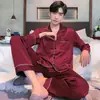 Pijama de Manga Larga para Hombre Primavera y Otoño Delgado Seda de Hielo Guapo Ropa Exterior Ropa de Casa conjunto Talla Grande Pijama Holgado para Hombre