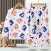 Terno de manga comprida para casa de verão, roupas finas para meninas com ar condicionado, roupas infantis para meninas, pijamas infantis, roupas externas confortáveis