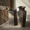 Jarrón cuadrado de cerámica color óxido para hoteles y casas de huéspedes, jarra rústica de cerámica de mesa estilo chino nuevo, decoración artística para el hogar