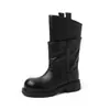 Botas longas da moda estilo britânico, 4cm, versáteis, novo modelo outono e inverno 2026, bico redondo, salto grosso, sem cadarço, cano alto, botas de montaria