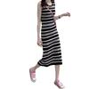 Vestido Colete Listrado Chique Feminino Primavera Estilo K 2024 Novo Comprimento Médio Slim Manga Longa Vestido de Base