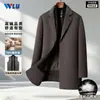 Abrigo de lana de invierno con forro de plumón desmontable para abrigarse, mezcla de lana de doble cara, longitud media, blazer casual de negocios