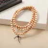 Cuentas Redondas de Madera, Sándalo Dorado con Tres Vías 108 Cuentas Sueltas, Accesorios para Joyería DIY, Cuentas Budistas, Cuerdas de Madera Antiguas al por Mayor