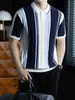 "Design Color Block Listrado" Verão Leve Estilo de Negócios Fresco e Respirável Old Money Masculino Simples Camisa Polo de Tricô de Manga Curta