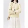Suéter grueso blanco de cuello medio alto para mujer, nuevo estilo otoño e invierno 2026, jersey holgado de cuello redondo, tejido base