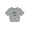 Camiseta Branca Feminina de Manga Curta com Gola Careca, Tendência de Verão Estilo Americano com Design de Letras de Marca, Top Hot Girl de Corte Justo