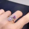 Anillo de Cristal Cultivado Alexander Piedra Principal Limpia 6mm Anillo de Valor Tamaño Ajustable! Plata S925 Incrustada