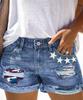 Popular transfronterizo Europeo y Americano Comercio exterior parche estampado deshilachado con solapa pantalones cortos de mezclilla para mujer