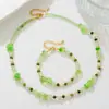 Outono e Inverno Ágata Verde Natural Aventurina Pérola de Água Doce Pulseira Colar Simples Moda Tendência Nacional Trabalho Diário Nicho