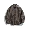 Yidao Roupas Vintage 2026 Outono Nova Camisa Longa Listrada Vertical Retro Japonesa para Homens Uso Diário no Trabalho Camisa Solta Casual