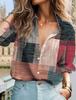 Nueva Camisa de Comercio Exterior Europa y América Transfronteriza Top Camisa Estampada en 3D Primavera y Otoño Manga Larga Cuadros Cárdigan de Un Solo Botón Camisa Mujer